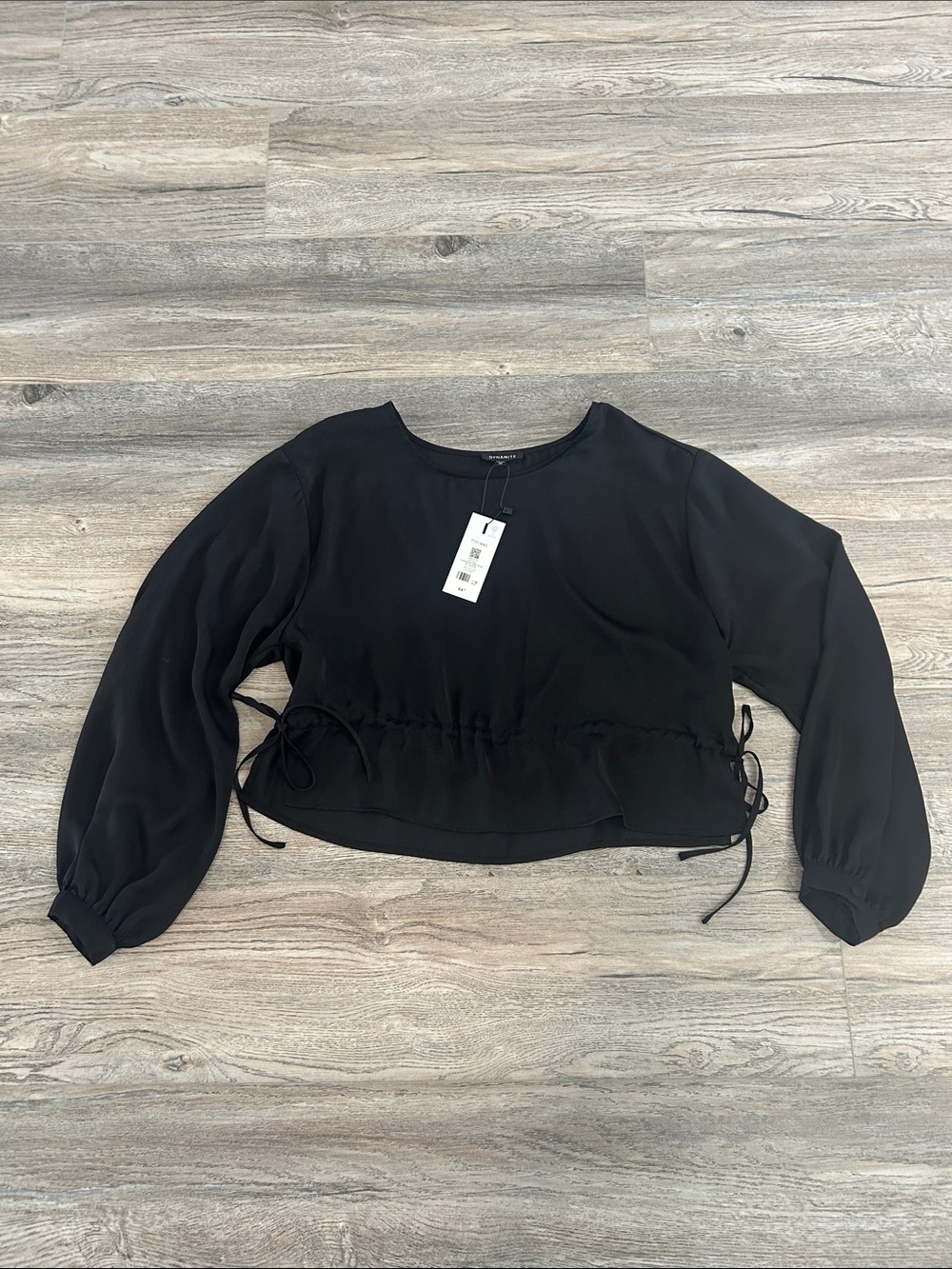 Dynamite Black Long-Sleeve Drawstring Waist Blouse